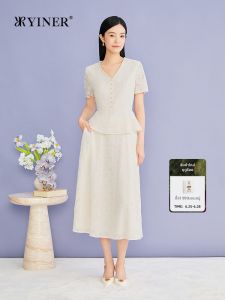 YINER | Áo Mới Đón Hè Cổ V Đính Hạt Thêu Hoa Văn Gỗ