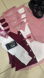 PROMO FASHION BAJU ANAK PEREMPUAN KEMEJA CEWEK TANGAN PANJANG PUTIH MERAH ATASAN MOTIF MODEL KEKINIAN TERBARU USIA 4-16 THN