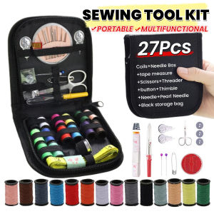 Baete 27Pcs/set Travel Sewing Box Home Stitching Embroidery Craft Sewing Kit Knitting Needles Line Button Threader Scissors Pins Ruler Accessories