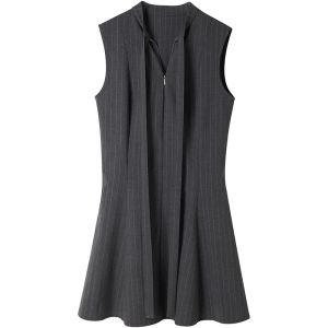 SOLWEIGE | SOLWEIGE Heavyweight Zipper Tie Waist Eight Piece Trim Dressing Striped Vest Dress Commute Slim Fit Polyester Fiber Summer Skirt