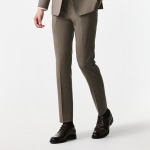 Mens Business Trousers Khaki Straight Leg