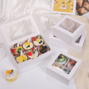 Transparent Cupcake Packaging Box White Window Design for Afternoon Tea Dessert 4 Pieces Popular Snack Box 6 Grids Kitchen Cooking