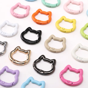 1/5Pc Colorful Cute Cat Alloy Keyring Spring Ring Clasp Keychain Buckle Connecting Clasp for DIY Jewelry Making Craft Materials