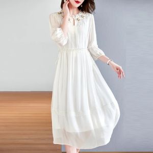Big Sale Leak-Picking ~ Brand Counter Withdraw Classy White Silk Dress Womens Summer Elegant Slim Looking Mulberry Silk Skirt