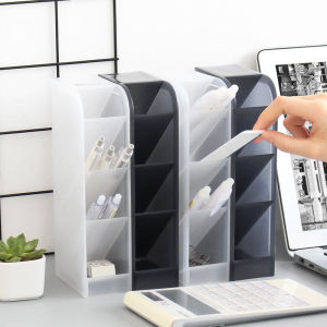 Modern Creative Inclined Pen Holder Student Desktop Decoration Transparent Grid Storage Box Simple Design Desk Organizer