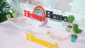 Blessed Letter Table Sign Blessed Standing Letter Table Sign Rustic Wooden Home Signs Decor for Valentines Day Wedding Graduation Party Baby Shower First Communion Christening Decorations (Black)