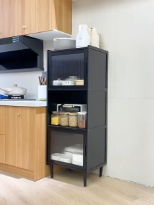 3/5 Tiers Multifunctional Household Sideboard Storage Rack Kitchen Tableware Pots Locker Wine Display Cabinet with Dustproof Acrylic Flap Door Living Room Clutter Locker Office Documents Storage Organizer Holder