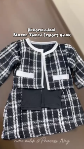[PRINCESS NAY] Setelan Import Anak Perempuan Korea Motif Kotak Tweed – Baju Anak Elegan 2in1 Blazer & Rok