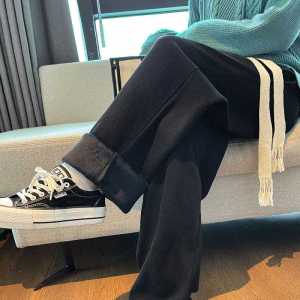 plus Size Drawstring Straight Leg Fleece Lined Thickened Mens Casual Pants Autumn Winter Warm Wide Leg Trousers Casual Style