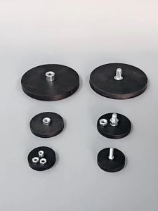 3.5kg-16kg POT Magnet Mounting Anti-Skid Rubber Coated Magnets Black Rubber Coating Magnetic Base