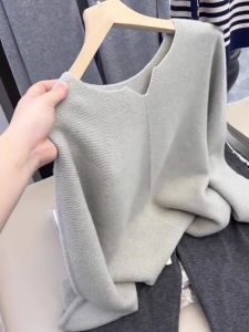 Casual Long Sleeve Knitted Sweater Minimalist Lazy Style Meat Concealing Korean Version Autumn New Arrival Womens plus Size Knitwear
