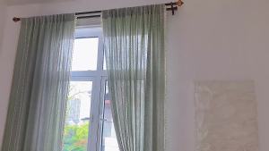 Hot Grass Green Bohemian Bedroom Living Room French Country Linen Striped Tassel Curtain Finished Product