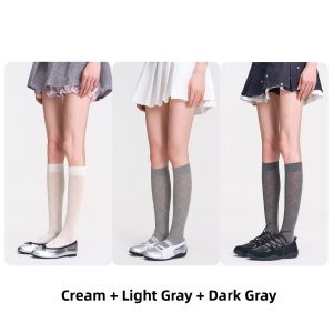 JIFANPAUL | Silk Grey Lattice Design Slimming Breathable Over-the-Knee Socks