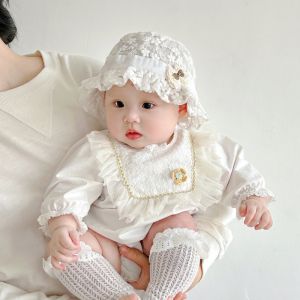 Princess Style Baby Girl Summer Hat Thin Lace Butterfly Knot Sunshade Cap Cotton Blend Fabric round Top Short Brim Outing Hat