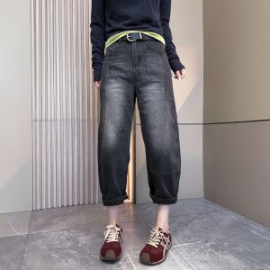 American Retro Womens Jeans High Waist Straight Leg Loose Fit Slimming Design Autumn New Style Wide Leg Knife Edge Nine Points