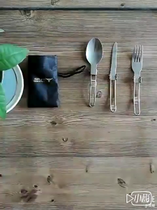 3in1 Stainless Steel Portable Cutlery Cutlery Three-Piece Folding Handle Out Camping Tableware