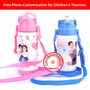 Personalized Childrens Stainless Steel Straw Cup with Photo Engraving Insulated DIY Kindergarten Water Bottle Metal Beverage Container