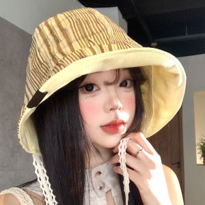 BAOYINFEI | Vintage Striped Adjustable Fisherman Hat Dual-sided Sun Protection Face-framing