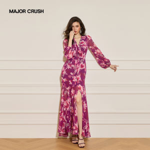 Peony Design Floral Print Split Dress