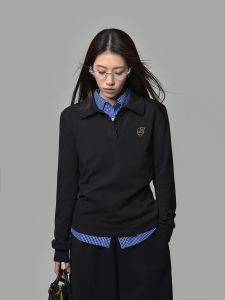 เสื้อยืดคอโปโลแขนยาวปักลายตัวอักษรสำหรับผู้หญิง เสื้อเชิ้ตทรงตรงคอปกแขนยาวผ้าฝ้ายผสมโพลีเอสเตอร์ ฤดูใบไม้ร่วง 2024 จีน