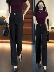 Summer Thin Wide Leg Pants Womens Casual Long Trousers High Waist Slimming Drapey Ice Silk Suit Straight Leg Trousers