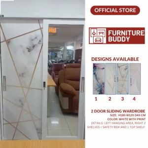 Furniture Buddy Steel Wardrobe 2 sliding  door comes with lock & key with shelves and hanger Rod