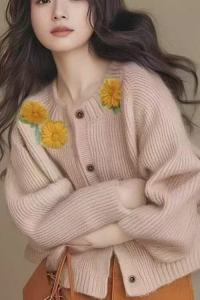 Elegant Beautiful Knitted High Collar Sweater Womens Fashionable Spring New Style Loose Fit Long Sleeve Button up Cardigan