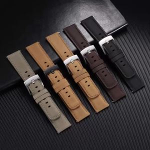Vintage Matte Leather Watch Band Quick Release 20mm 22mm 24mm Brown Black Soft Top-Grain Cowhide Straps Universal Men Women Band