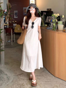 Ge·an·fei | Đầm Hè Elegante Pháp Cổ V Dây Nịt eo Nhỏ Gọn