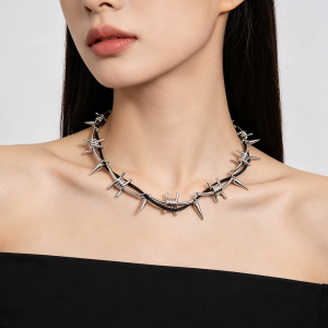 Bandai | Gothic Barbed Wire Rivet Leather Double Layer Necklace for Men Women Punk Rock Twisted Thorned Necklace Accessories
