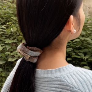 ยางรัดผมวินเทจลายตาราง สไตล์เกาหลี ผ้าสักหลาดนุ่ม ยืดหยุ่น ใส่สบาย