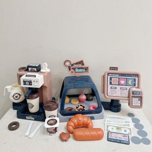 Coffee Machine Toy Set Kitchen Toys Simulation Food Bread Coffee Cake Pretend Play Shopping Cash Register Toys For Kids
