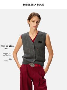 BEIQIANI | Merino Wool Hollow V-Neck Knit Vest for Women