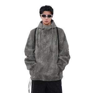 MRNEARLY สไตล์อเมริกัน Street หลวม Fit เสื้อกันหนาวมีฮู้ดพร้อมซิปสําหรับวัยรุ่นเสื้อกั๊กสปอร์ตกลางแจ้งผ้าฝ้ายโพลีเอสเตอร์