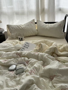 Summer Lightweight Embroidered Butterfly Knot Quilt Set Bubble Cloth Air Conditioner Cooling Single Double Bed Thin Quilt