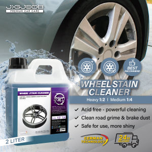 GMD Wheel Stain Cleaner (64oz) - Acid-Free Rim Cleaner Spray for Steel and Alloy Wheels - Safely Removes Dirt, Grime, and Stubborn Stains - Safe for Clear, Factory Painted, and Chromed Wheels - Concentrate, Dilutable up to 1:2 Heavy or 1:4 Medium Strength - Includes Wheel Brush for Brake Dust