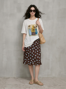 GULILI | Printed T-Shirt Polka Dot Skirt Relax Set