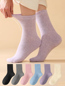 5 Pairs Of Warm Wool Womens Soft And Plush Solid Color Socks For Autumn And Wnter