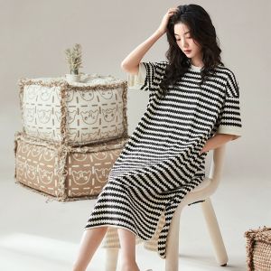 MiiOW | Váy ngủ cotton nguyên chất Catman dành cho nữ mùa hè có đệm ngực Áo khoác ngoài rộng rãi thường ngày mặc ở nhà tay ngắn dài