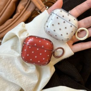 เคสหูฟังกันกระแทกแบบใสลายดาวสีแดงขาวเรียบง่าย พร้อมห่วงคล้อง สำหรับ AirPods 1 หรือ 2 3 4 Pro 2 Pro 3