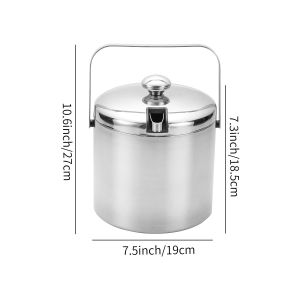 Stainless Steel Double Layer Ice Bucket with Lid and Handle