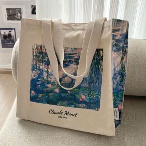 ANDCICI | Monet Water Lilies Retro Canvas Bag Large Capacity