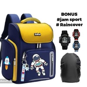 "NIQABIS"Tas Ransel 3in1 Astronot Ransel Anak Sekolah Laki Laki PAUD TK SD+Jam+Raincover