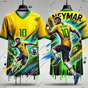 hot toys | Áo Bóng Đá Nam Nhanh Khô Neymar Áo Thun Thể Thao Đường Phố Phong Cách Graffiti Chất Liệu Polyester Thoáng Khí Cổ Tròn Mặc Được Quanh Năm