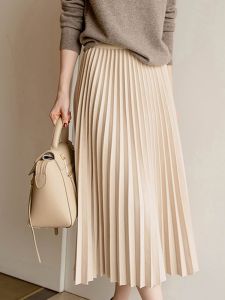 Cherry Blossom Pink Midi A-Line Skirt Womens High Waist Slim Fit Elastic Waist Draping Short plus Size Spring Autumn Skirt