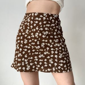American Retro High Waist A-Line Mini Skirt Floral Print Slimming Go Girl Go Street Style Polyester Fabric Short Skirt