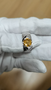 Natural Yellow Citrine Men Ring 925 Silver 7.5mm Lucky Gemstone 6-prong November Birthstone Birthday Gift R515GCN men ring with Citrine