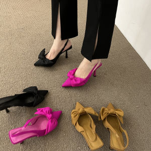 French Style Butterfly Knot High Heel Sandals Fairy Shoes Thin Heel Pointed Toe Single Shoes Summer New Arrival Glue Adhesive Shoes