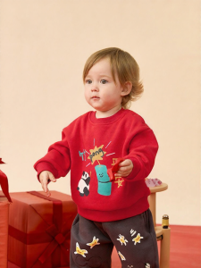 Warm Baby Hoodie for Winter and Spring Red New Years Greetings