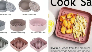 Air Fryer with Handle Round and Square Silicone Basket Food Safe Easy to Clean Air Fryer Oven Accessories